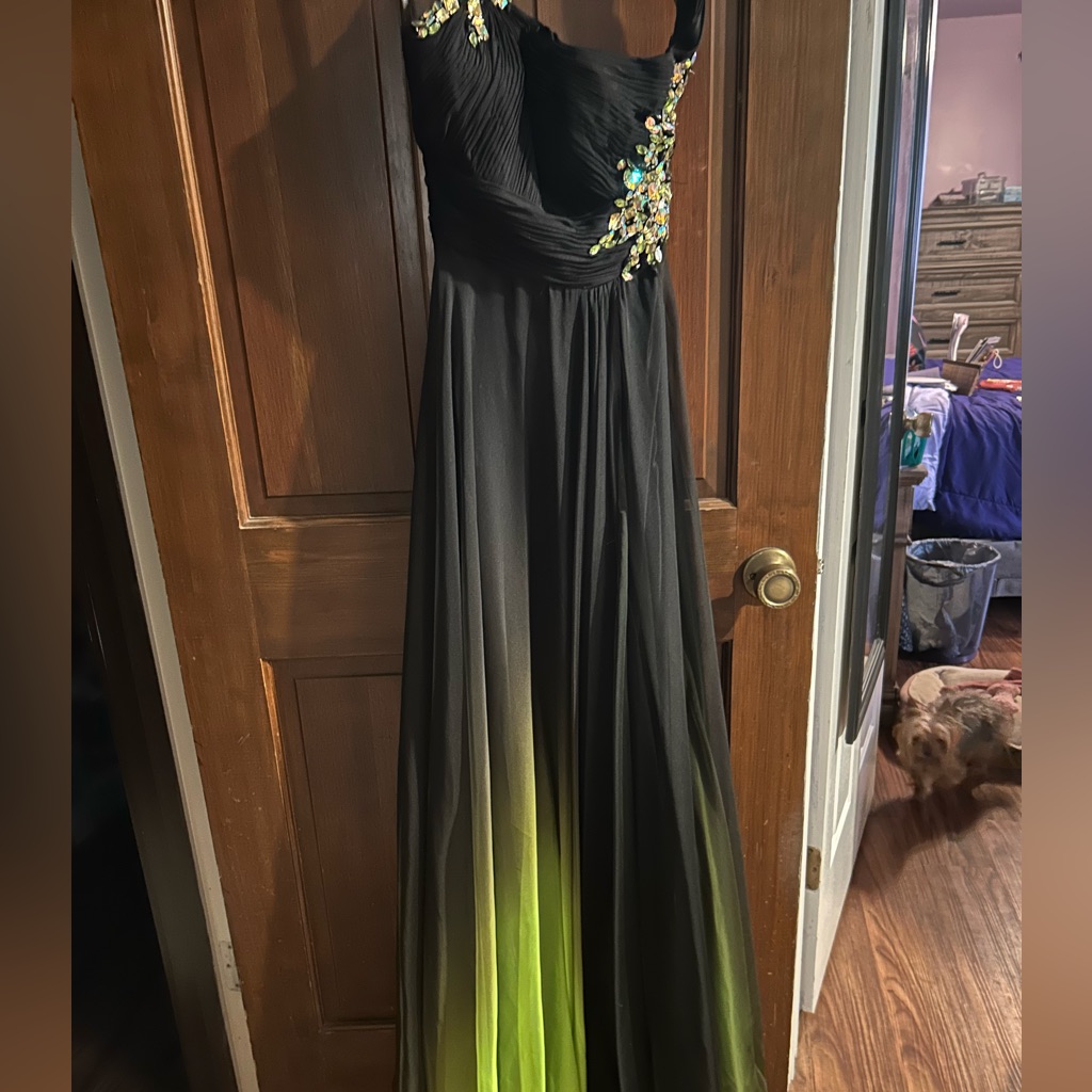 Black And Green Ombre Gown With Embellished Bodice
